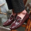 Men's Boat Shoes Casual/Drive/Party & Evening Fashion Leather Slip-on Woven Shoes Black/Bule/Burgundy 39-44  