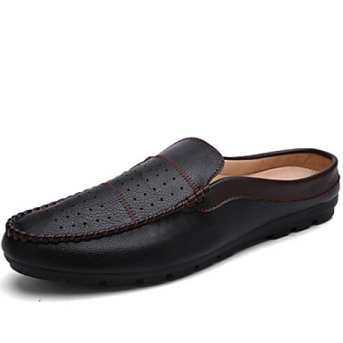 Men's Shoes Leather Casual Clogs & Mules Casual Flat Heel Slip-on Black / Blue / White / Burgundy  