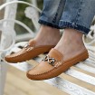 Men's Shoes Casual Leather Loafers Brown/Navy  