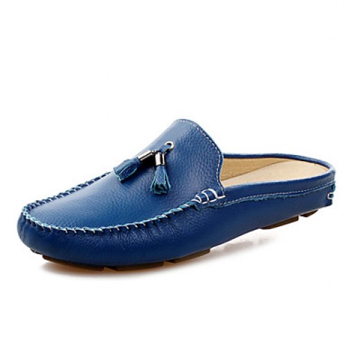 Men's Shoes Leather Casual Clogs & Mules Casual Stitching Lace / Tassel / Slip-on Black / Blue / Brown / White  